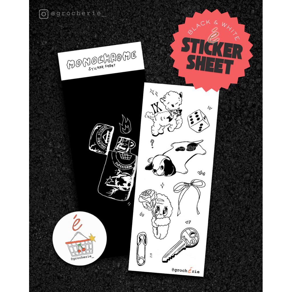 

Monochrome Black & White Sticker Sheet | Waterproof Deco Sticker