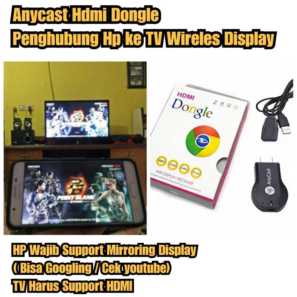 wireles Hdmi dongle penghubung layar hp ke TV Mirroring miracast Anycast Hp ke TV LED wireles displa