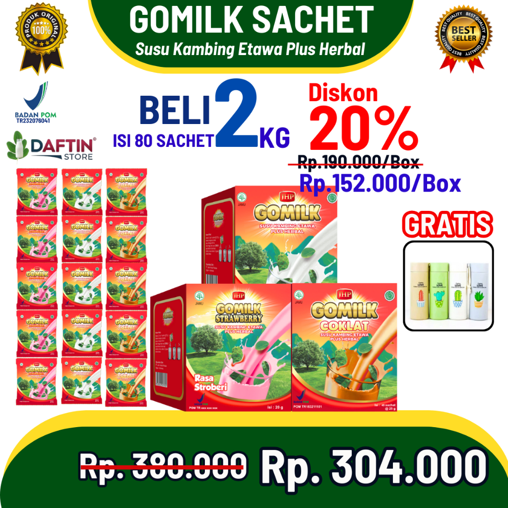 

[Bonus Spesial] Gomilk Susu Kambing Etawa Sachet Plus Herbal - untuk anak & lansia