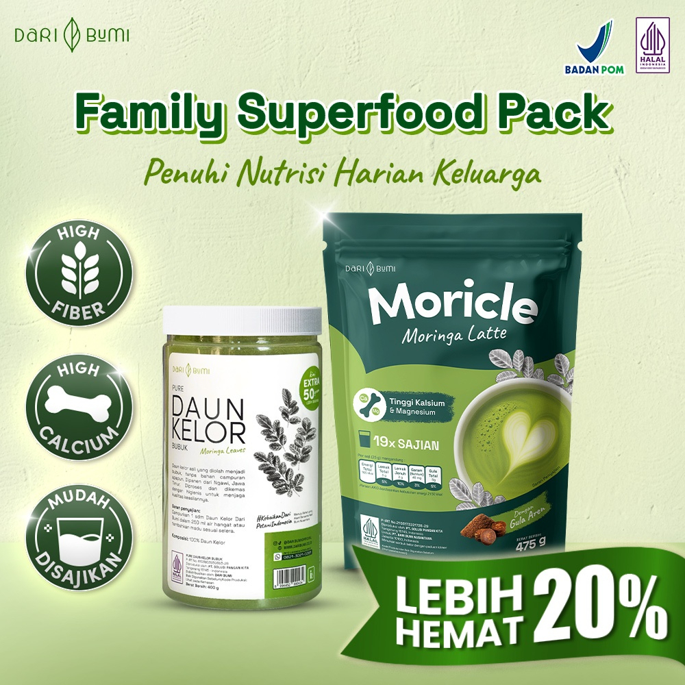 

Dari Bumi Bundling Superfood Moringa Daun Kelor Bubuk & Moricle Moringa Latte Tanpa Kafein