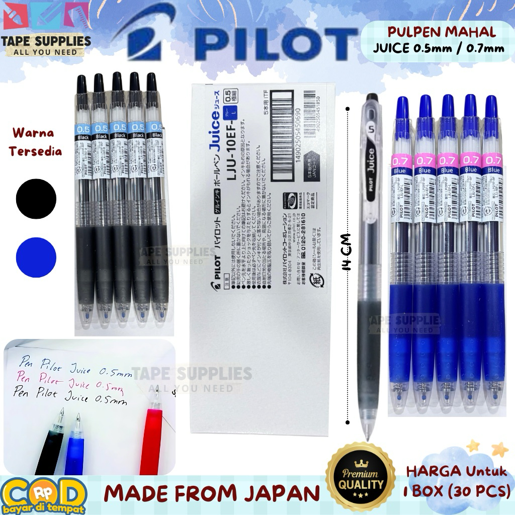 

(5 PCS) VERSI PREMIUM PULPEN PILOT Juice Gel Pen 0.5mm / 0.7mm Premium Japan – Pulpen Gel Hitam Biru 1 Box Isi 5 Pcs