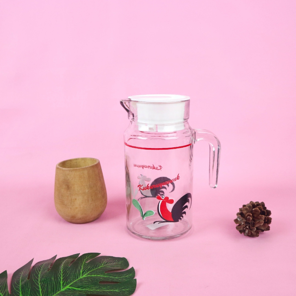 Teko Pitcher Bahan Kaca Motif Ayam Jago 600 Ml