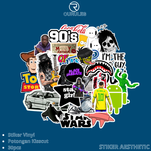 

OURULES - 30 Pcs Stiker Pack Random Super Hypebeast Aesthetic 013 VinyL Glossy Waterproof