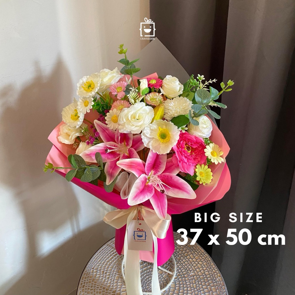Flower Bouquet Artificial BIG SIZE Pastel Pink Bunga Palsu C01 Pastel Sweet Buket Bunga Palsu Lily P