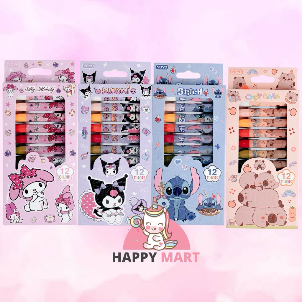 

Crayon Warna 12 Warna Karakter Lucu (My Melody, Kuromi, Stitch, Capybara, Cinnamoroll)