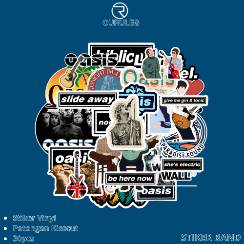 

OURULES - 30 Pcs Stiker Pack Band OASIS Super Hypebeast Aesthetic 001 VinyL Glossy Waterproof