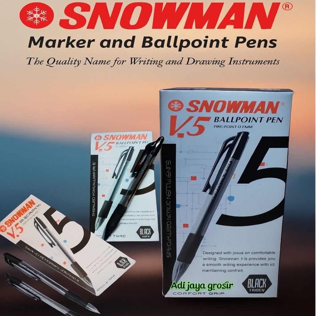 

pulpen snowman ballpoint pen V5. 1 pack isi 12.pcs