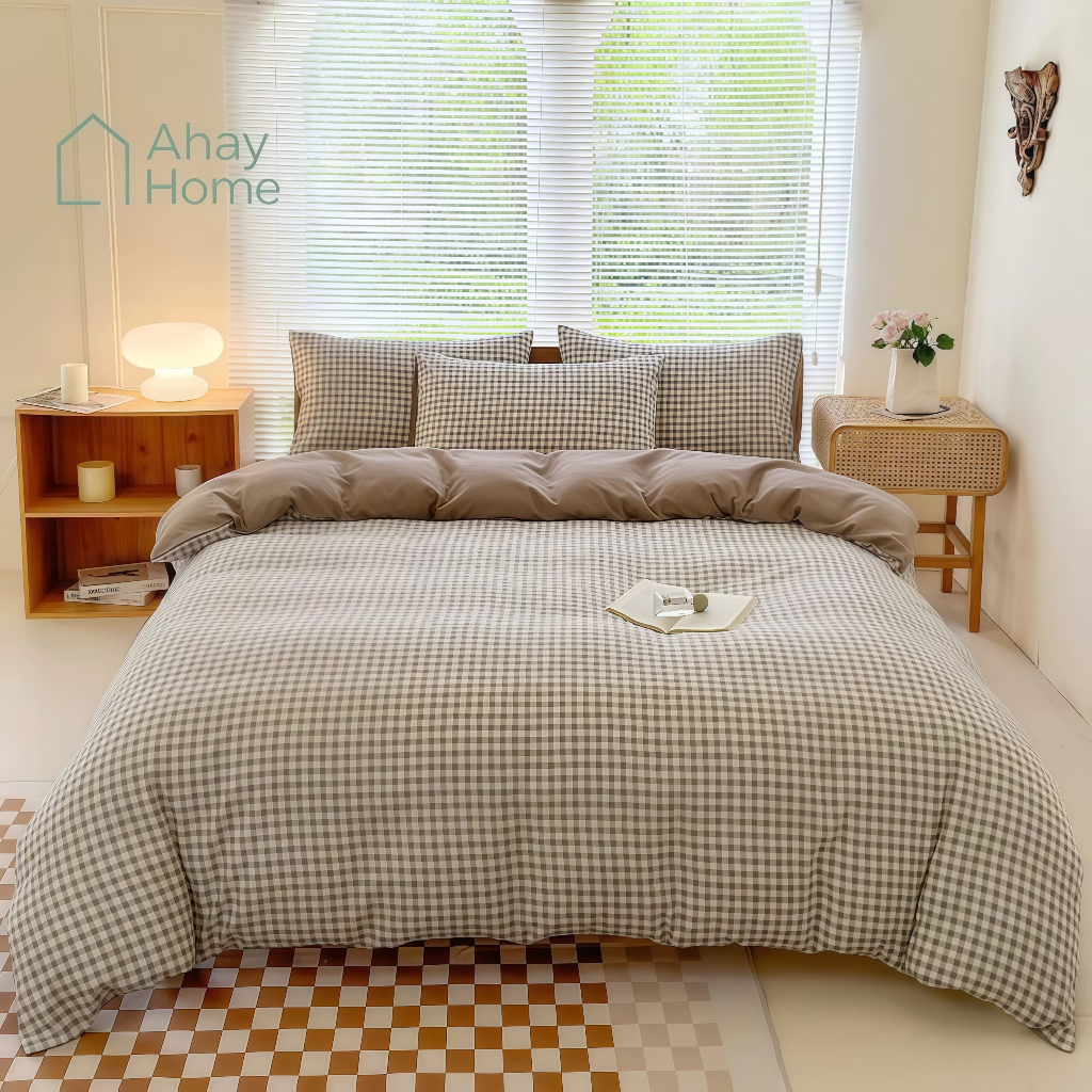 Sprei Motif Aesthetic Kotak Mini Gingham Tinggi 20cm Sarung Bantal Guling 180x200 160x200 120x200