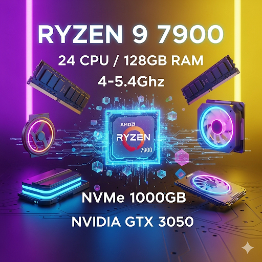 Sewa RDP  Ryzen 9 7900 | 24CPU 128GB RAM NVMe 1TB RTX 3050