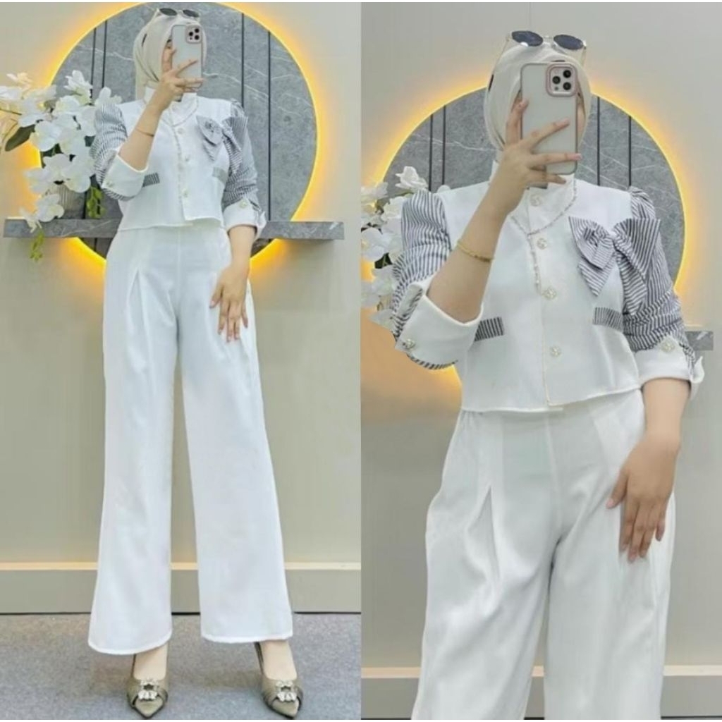 Baju Celana 2In1 Kemeja Bumil Busui Frendly Wanset Cringkle Pakaian Cewe Dewasa Setelan Wanita Atasa
