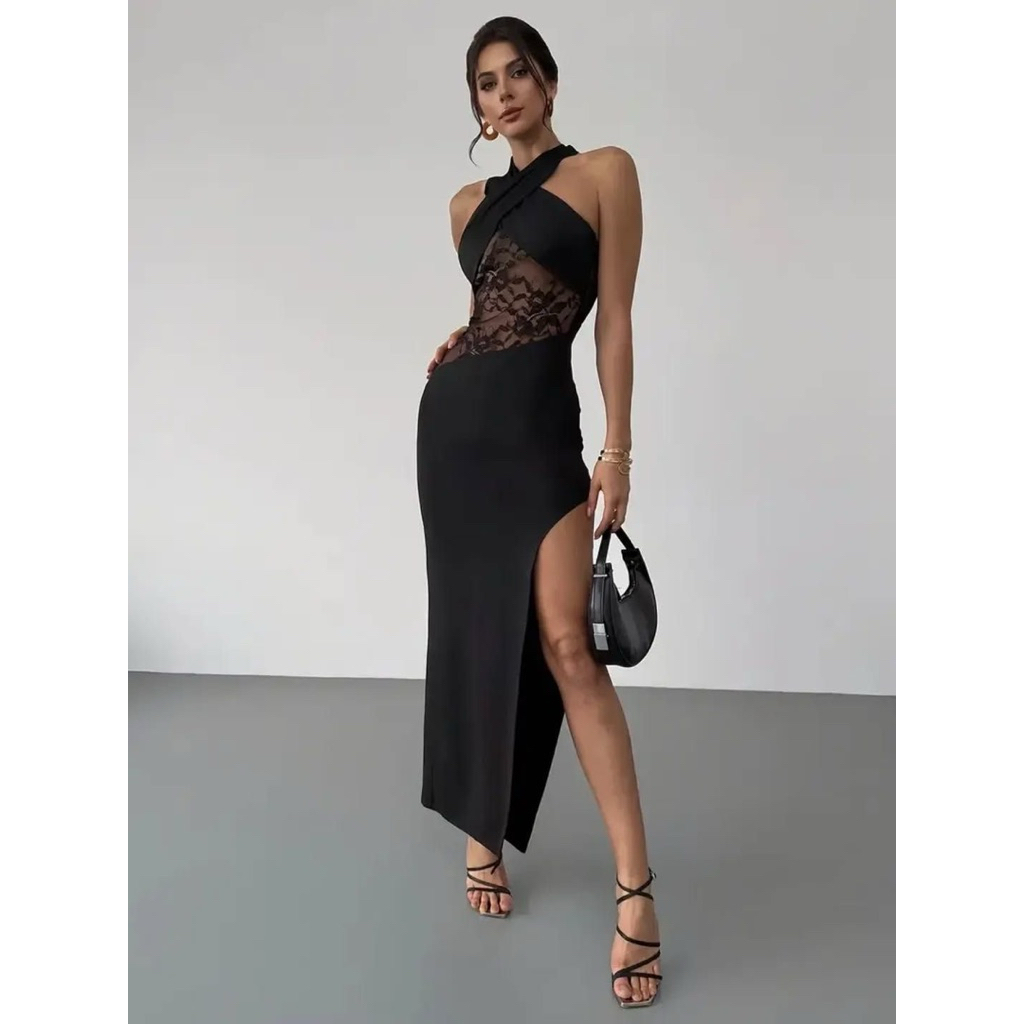 AVANTE MIDI DRESS SEXY PARTY DRESS MIX LACE BAJU FASHION CEWEK MODIS
