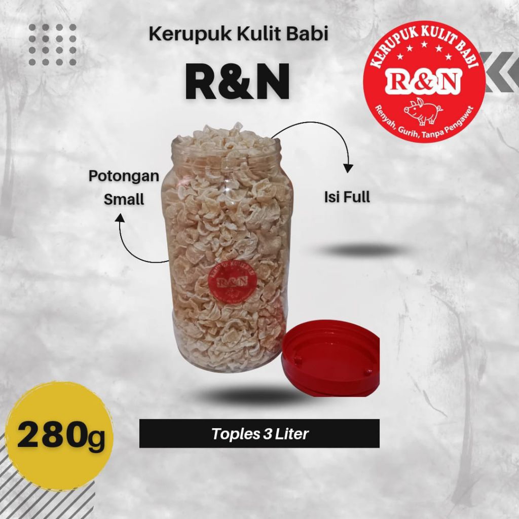 

KERUPUK KULIT BABI R&N PREMIUM IMPORT TOPLES ISI 280 GRAM UKURAN LSMALL