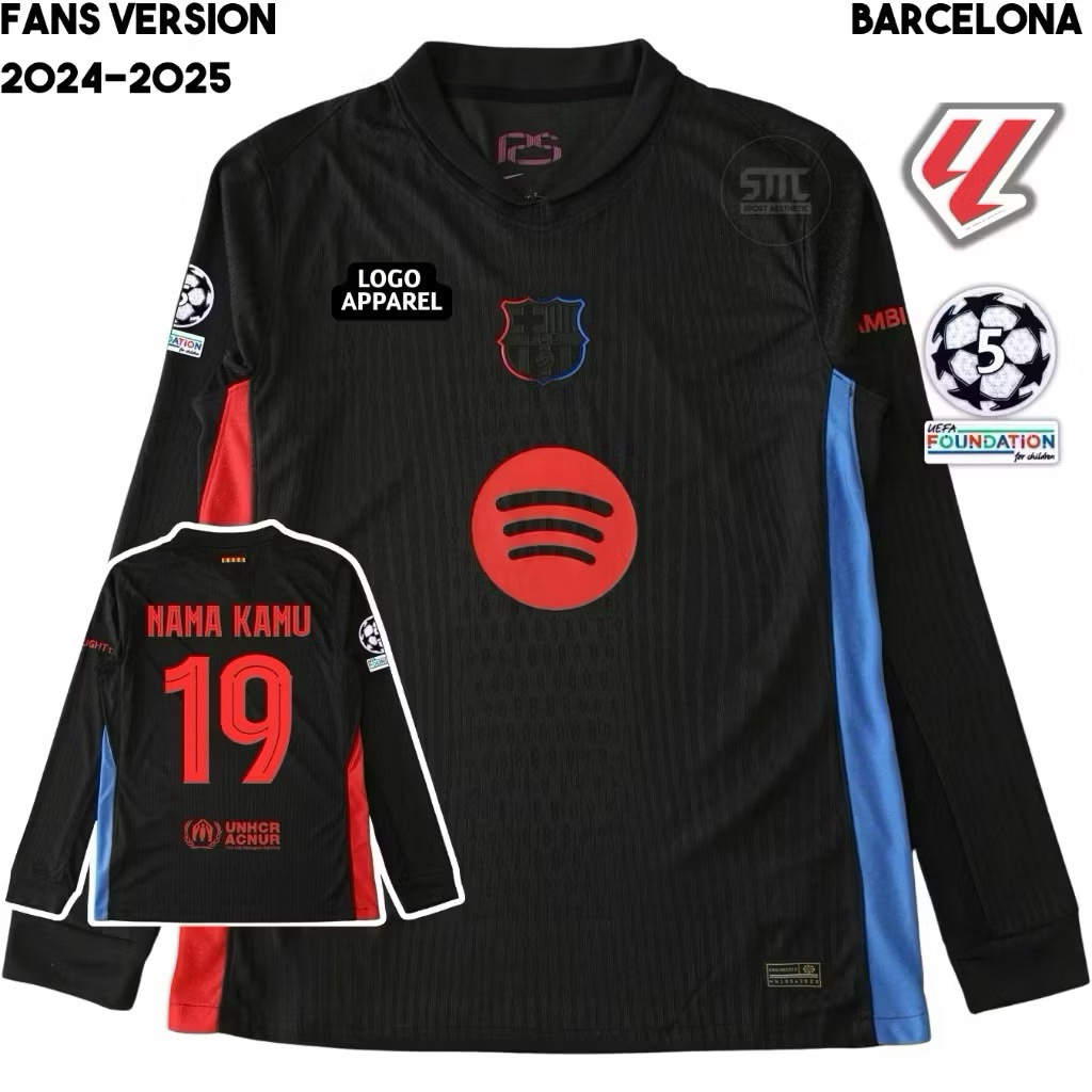 longsleeve Jersey Brcln Away 2024 2025 Ls Baju Bola barca LS lengan panjang Fans Hitam