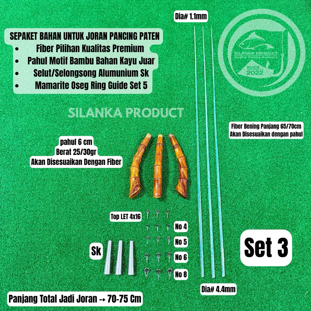 Sepaket Bahan Untuk Joran Pancing Siap Lilit Benang/ Bahan U/Joran Paten P.70-75cm fiber Bening