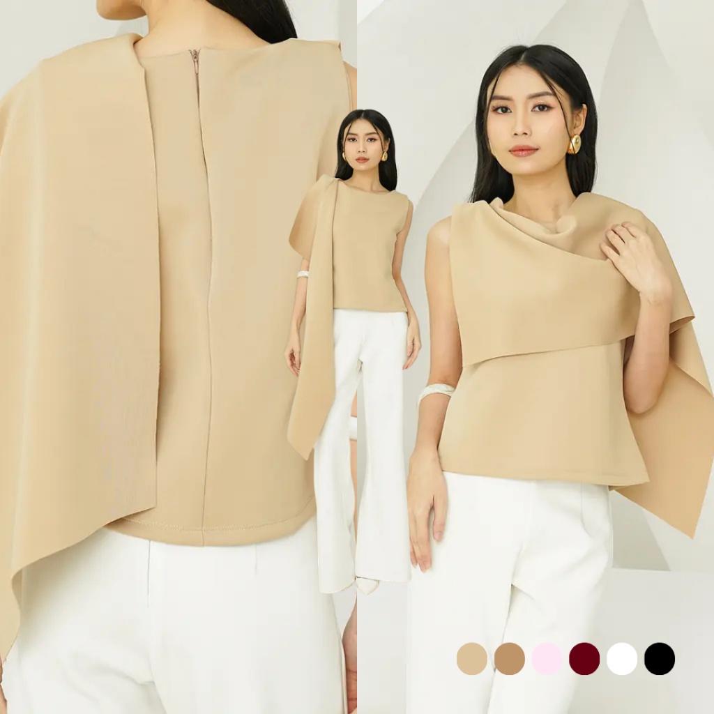 Herlune Noelle Asymmetry Top – Blouse Wanita Premium Scuba Elegan