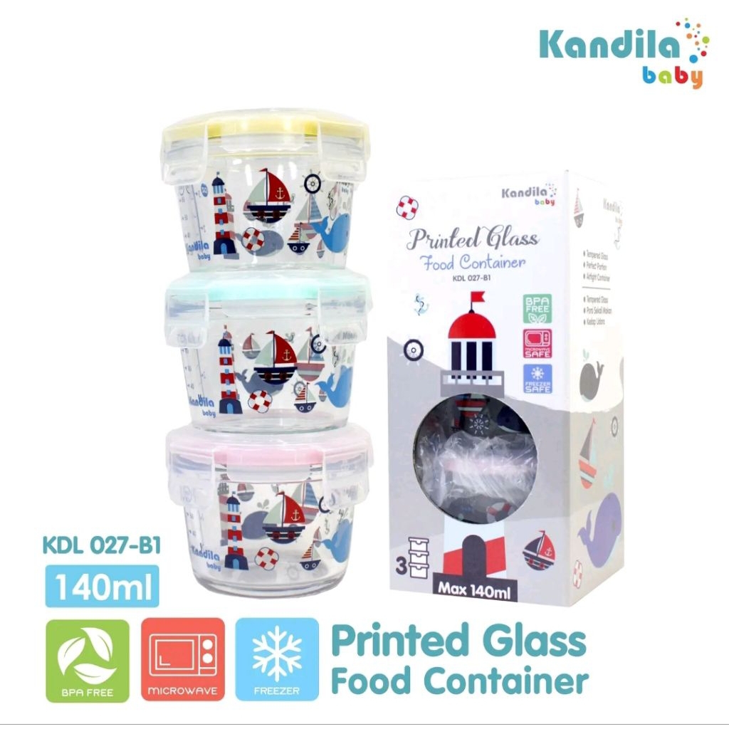 KANDILA BABY Printed Glass Food Container KDL 027-B1