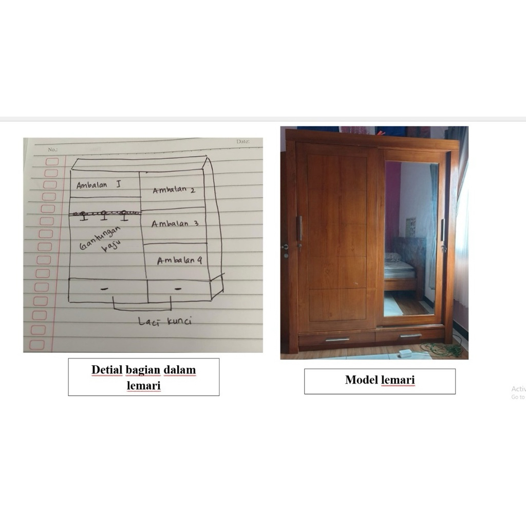 LEMARI SLIDING KAYU JATI, ALMARI PAKAIAN MINIMALIS, LEMARI MINIMALIS JATI