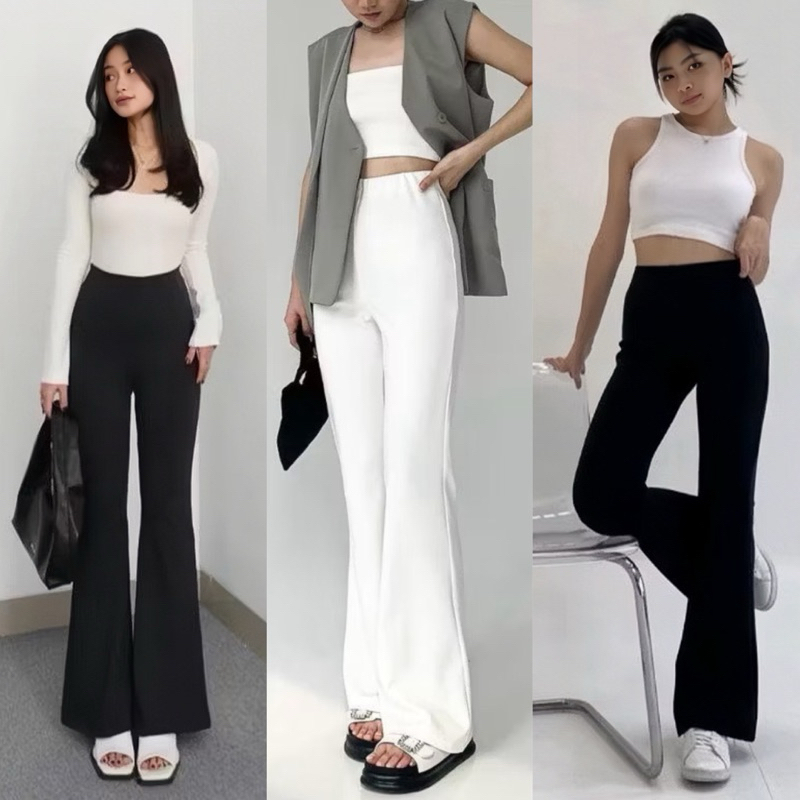Celana Cutbray Scuba Premium /Celana Cutbray Wanita Hitam Putih / Flare Pants High Waist / FlarePant