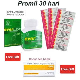 (ADA HADIAH) Paket Promil 30hari Ever E 250IU isi 30 kapsul - Folavit 400mcg - HADIAH Testpack 1 str
