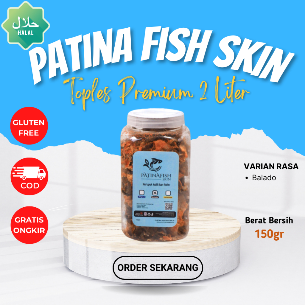 

Kerupuk Kulit Ikan Patin Kemasan Toples 2 Liter Balado Fish Skin - Cemilan Keripik Lokal Gurih Premium HALAL