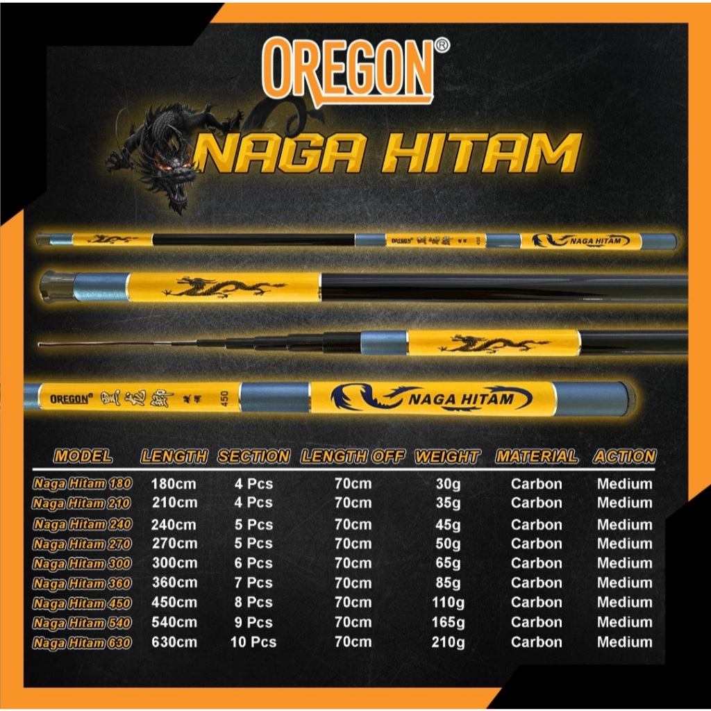 JORAN TEGEK OREGON NAGA HITAM 360 450 540 630 CARBON KARAKTER MEDIUM
