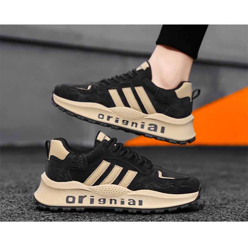 Sepatu kasual, sepatu lari, sepatu olahraga pria warna putih dan hitam, ukuran 39-44