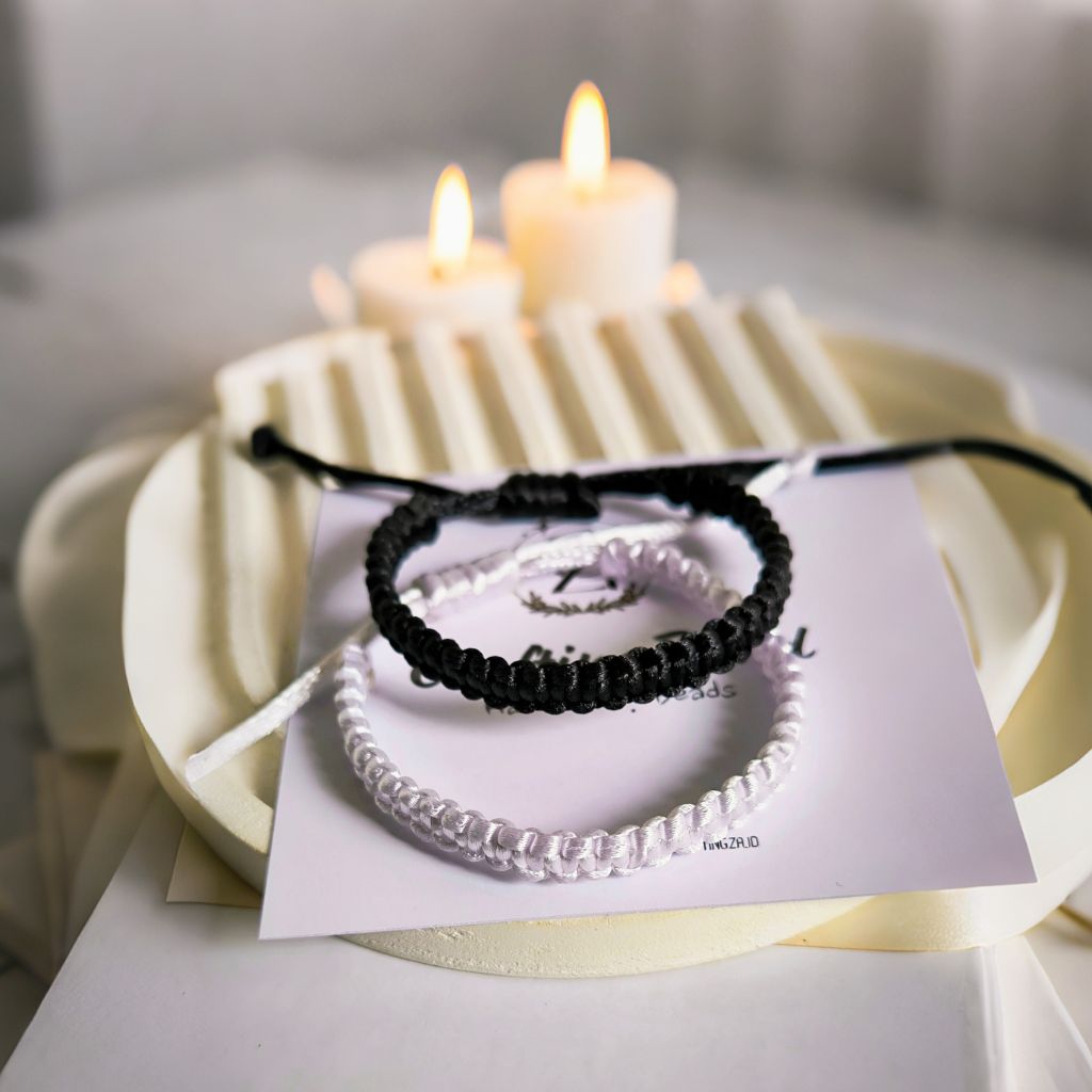 CRAFTINGZA Gelang pasangan tali kepang hitam putih | gelang couple | gelang tali hitam putih polos