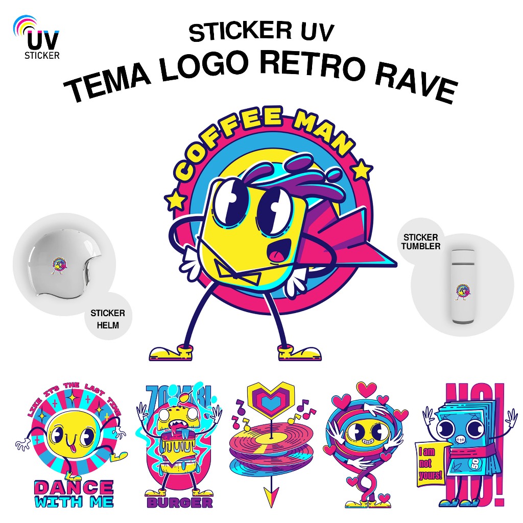 

STIKER UV - TEMA LOGO RETRO RAVE | STICKER UV, STICKER MOTOR, STICKER MOBIL, STICKER HELM, STICKER TUMBLER, STICKER 3D, STICKER UV DTF BY UVSticker