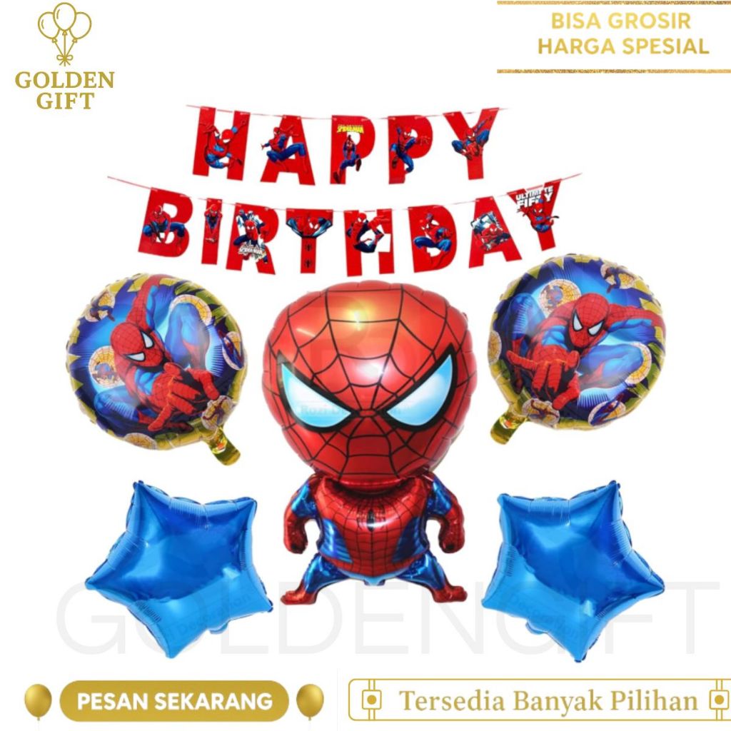 Banner Happy Brithday dekorasi Spiderman Hero/Balloon Spiderman Birthday/Banner Bunting Flag Ulang T