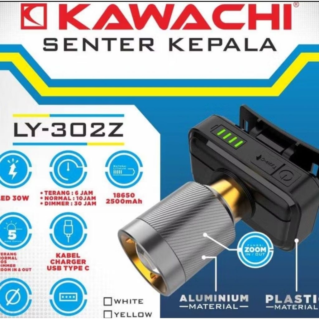 KAWACHI Senter kepala zoom in & out 30watt waterproof LY-300Z