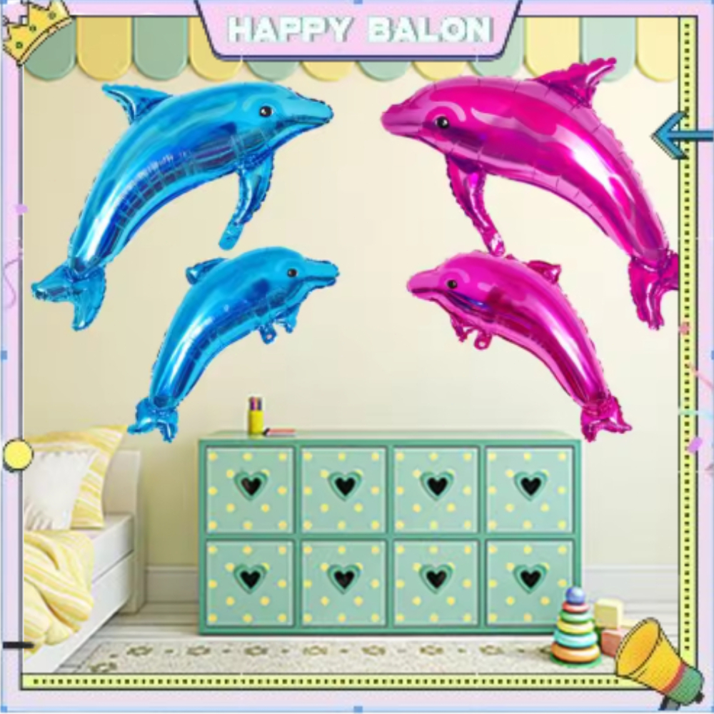 Balon Foil Bentuk Ikan Hiu Blue / Balon Foil Jumbo Hewan Laut Lumba Lumba Hiu / Foil Dolphin Pink Bi