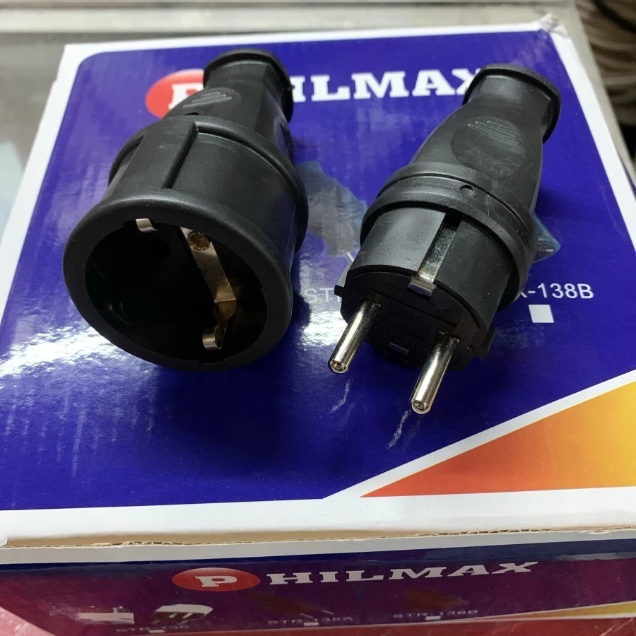 Steker dan Kontra Listrik Karet Philmax / Colokan Listrik Outdoor 16 A - Steker + Kontra