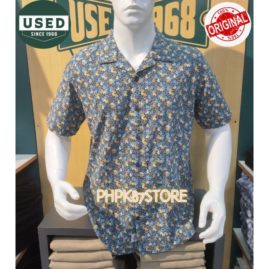 Kemeja pendek pria printing merek USED,kemeja pendek pria original