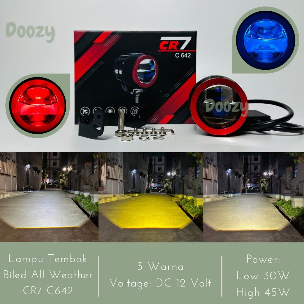 CR7 C642 Lampu Tembak Biled 3 Warna All Weather