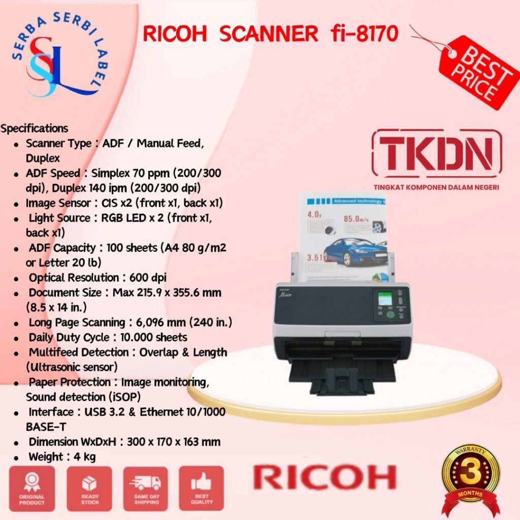 RICOH Scanner TKDN fi-8270 Flatbed Scanner F4 70ppm |- Scanner Ricoh TKDN fi-8170