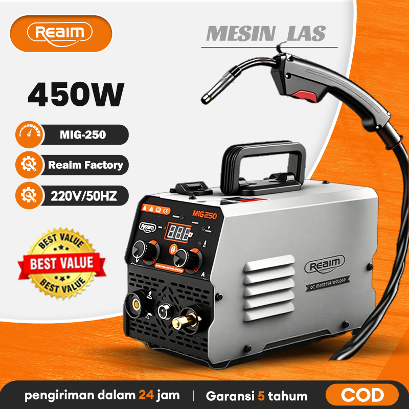 Reaim Mesin Las Inverter MIG-250 120A IGBT  Mesin las mig tanpa gas Inverter  Trafo las  Mesin las l