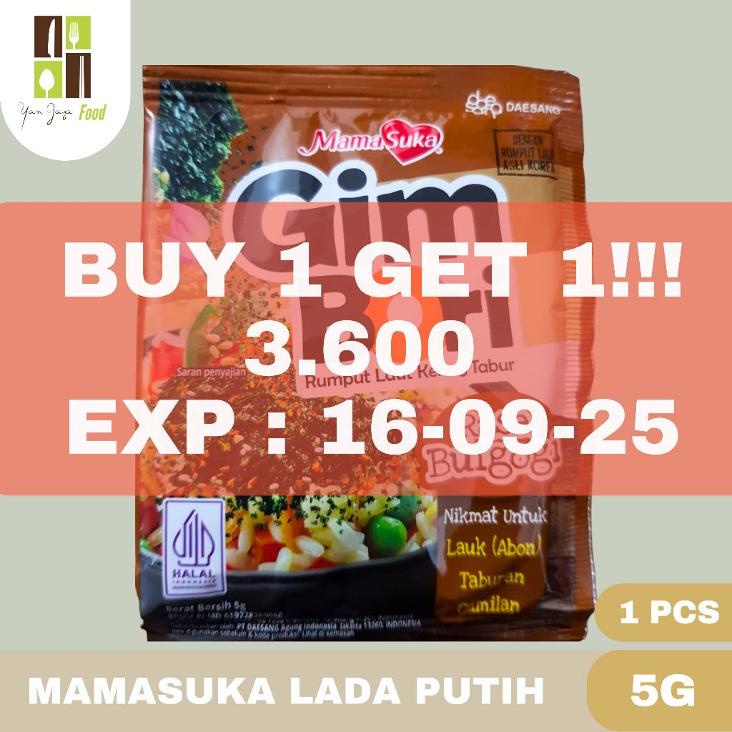 

[BUY 1 GET 1] Mamasuka Gim Bori Rumput Laut Tabur 5g Sachet 1Pcs