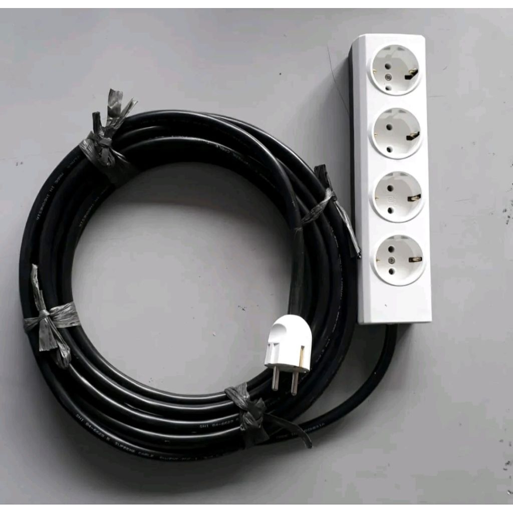 Stop Kontak Colokan BROCO 4 Lubang + Kabel NYMHY 3x1.5mm SUPREME HITAM + Steker Broco Set Colokan Sa