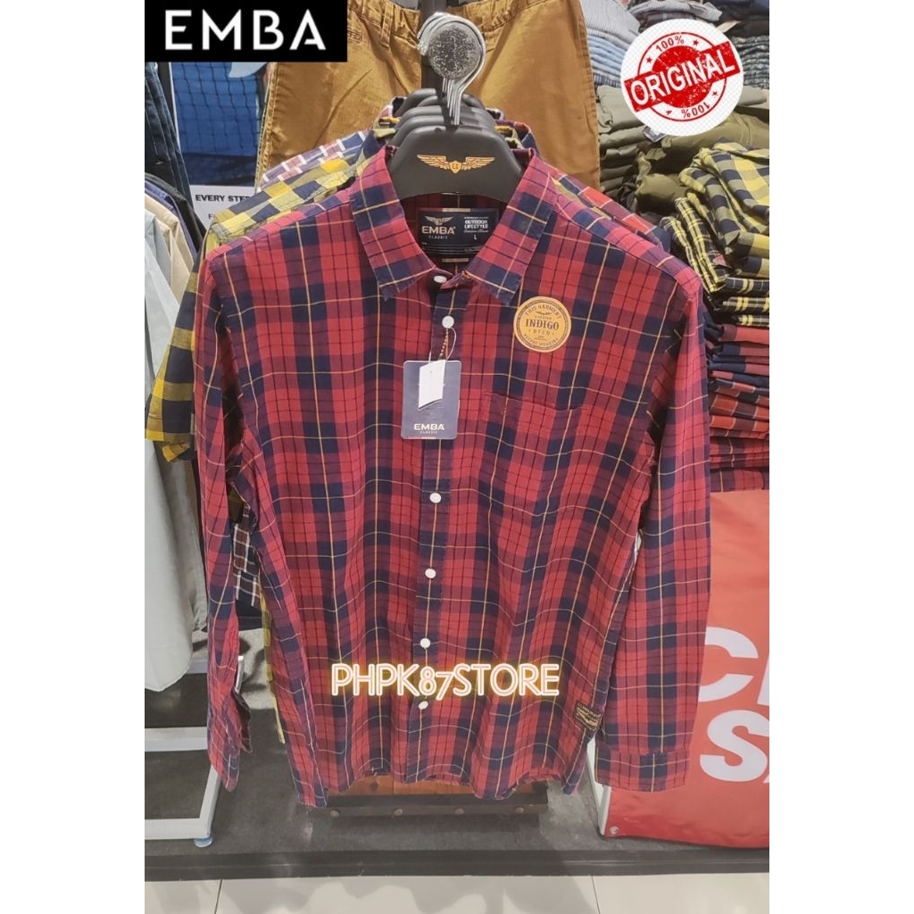 KEMEJA PANJANG PRIA KOTAK KOTAK ORIGINAL MEREK EMBA CLASSIC
