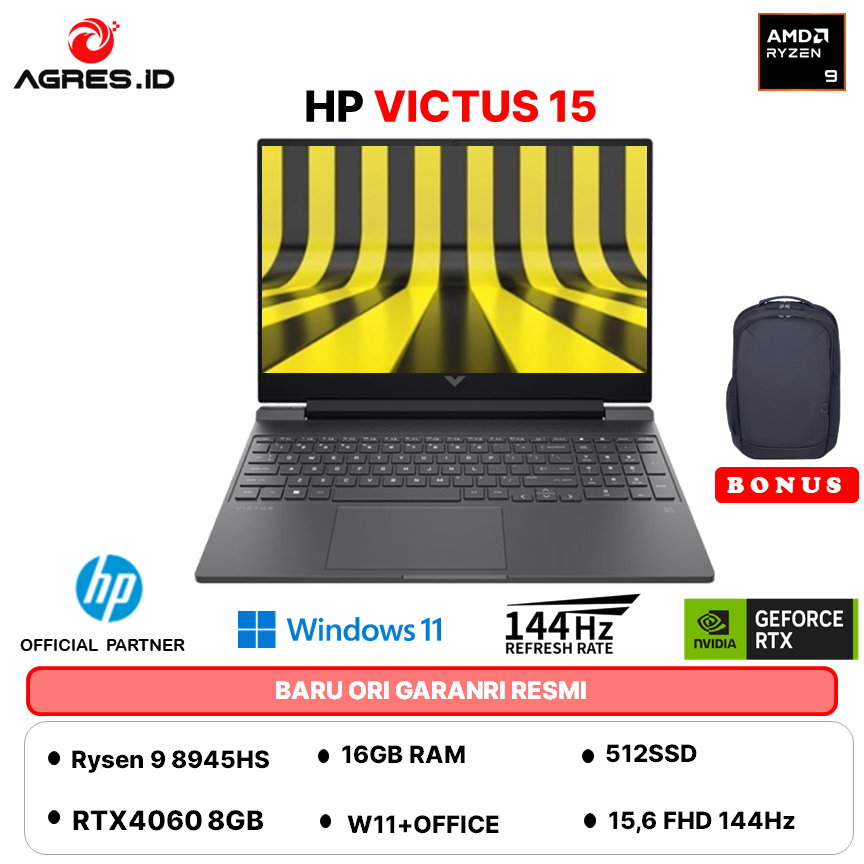 HP VICTUS 15 AMD RYZEN 9 8945HS RTX4060 8GB - RAM 32GB 1TB W11+OHS+ 15.6FHD 144HZ - FB3777AX