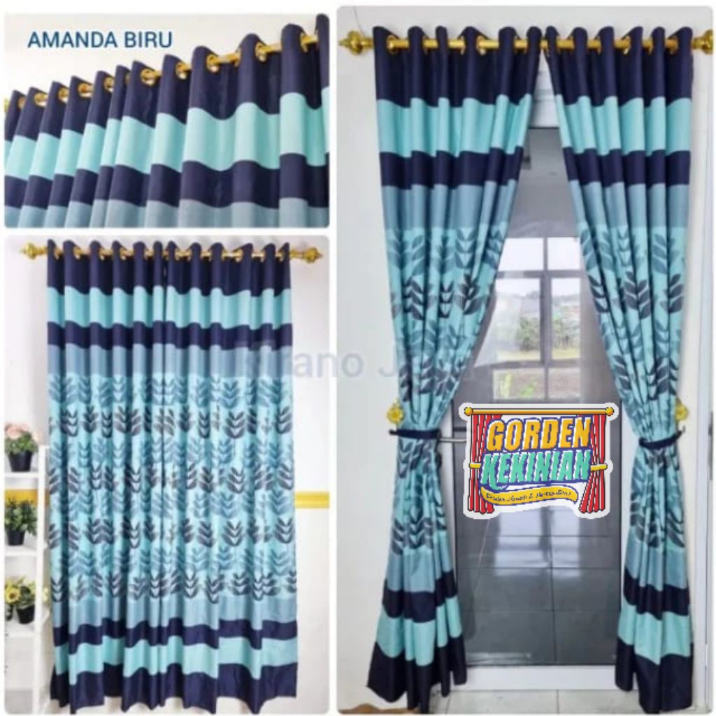 Gorden Motif Amanda Biru Ring 12 Gorden Amanda Biru Gorden Biru Dasar Putih Gorden Smokring Gorden M