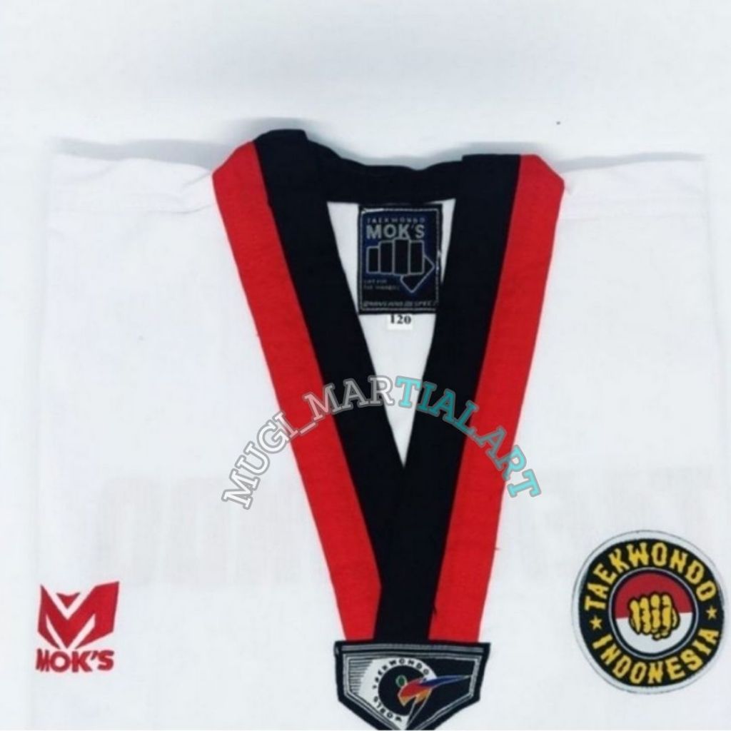 BAJU TAEKWONDO MOKS BIST HITAM MERAH / DOBOK TAEKWONDO MOKS HITAM MERAH