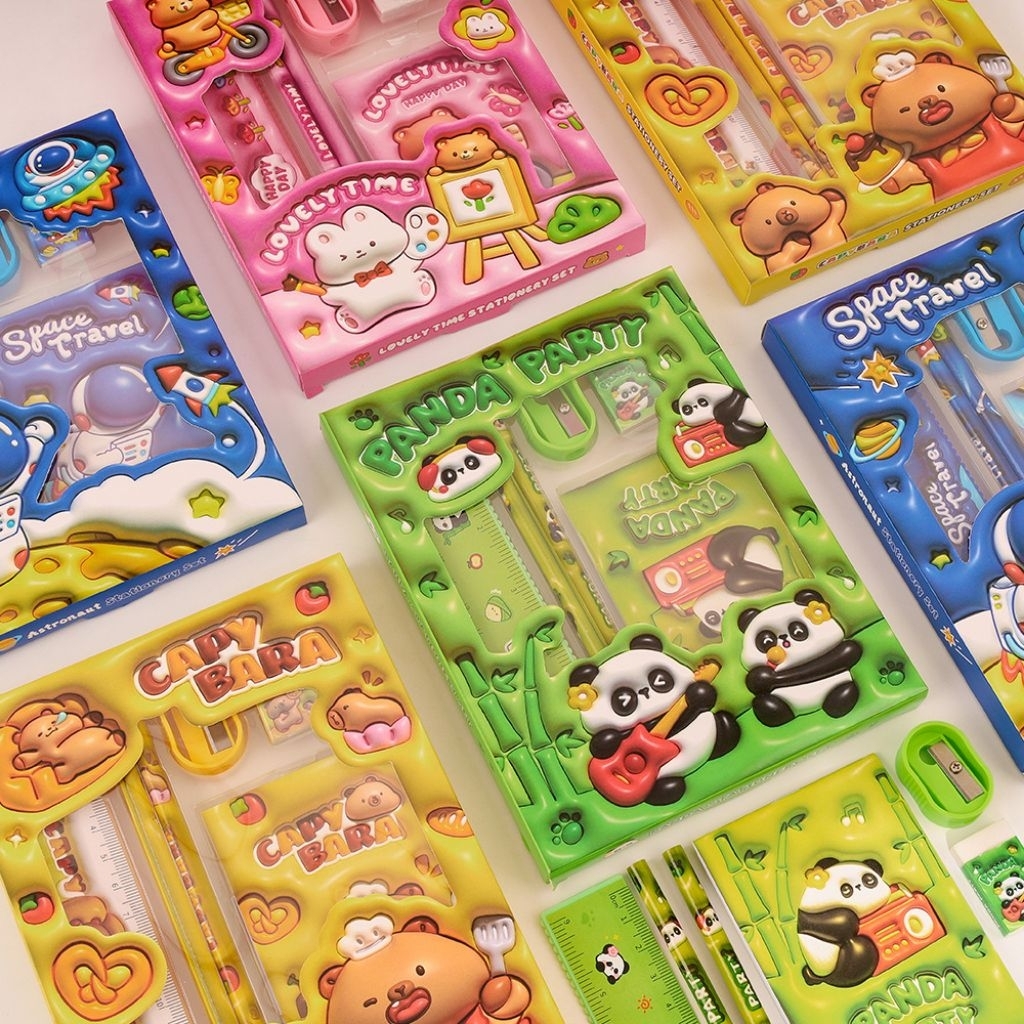 

Set Alat Tulis Karakter Lucu Anak Sekolah 6 in 1 – Stationery Kit Panda, Capybara, Bunny, Astronaut