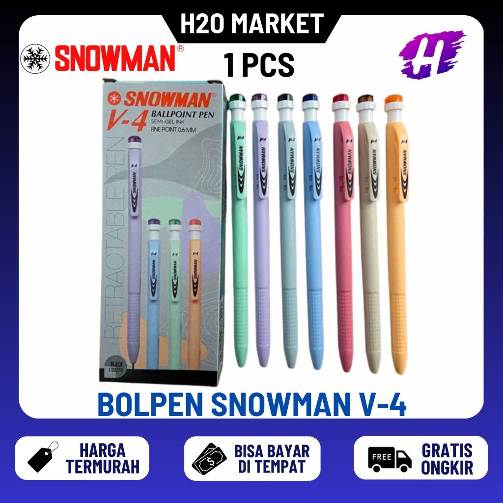 

❤️H2O❤️ Bolpen Snowman snowmen V-4 Hitam (1 PCS)