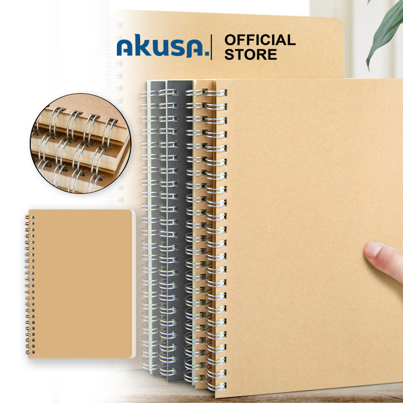 

AKUSA Spiral Book A5/B5 60 Lembar Buku Catatan Diary Sampul Coklat Tidak Tembus SB005