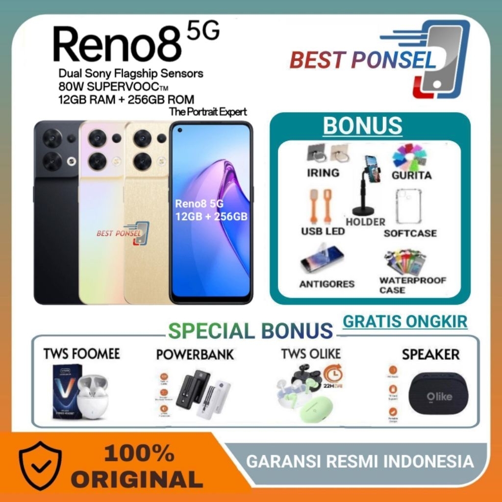 OPPO RENO 8 5G RAM 12/256GB GARANSI RESMI OPPO INDONESIA