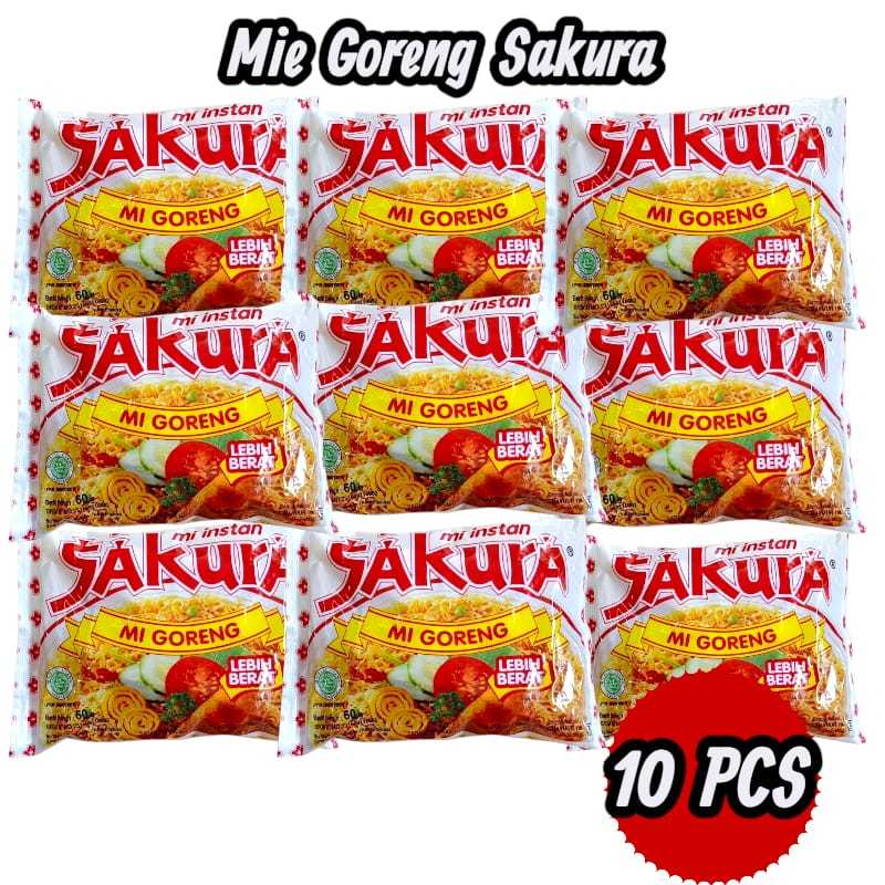 

PAKET 10 Bungkus Mie Goreng Sakura Mi Instan 60 gram Noodles Food