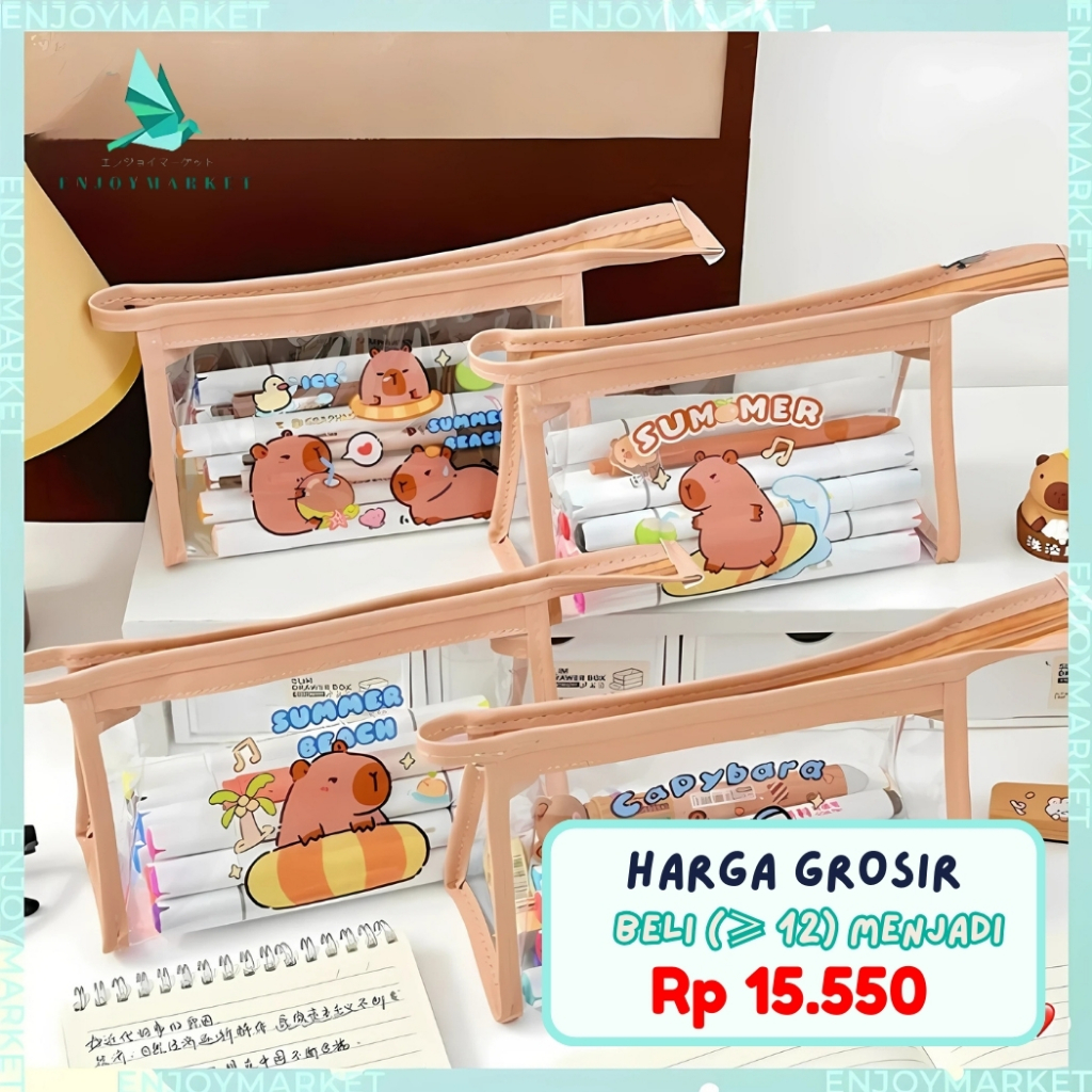 

Tempat Pensil Transparan Bening Aesthetic dan Lucu Kotak Pensil KapibaraTLD60