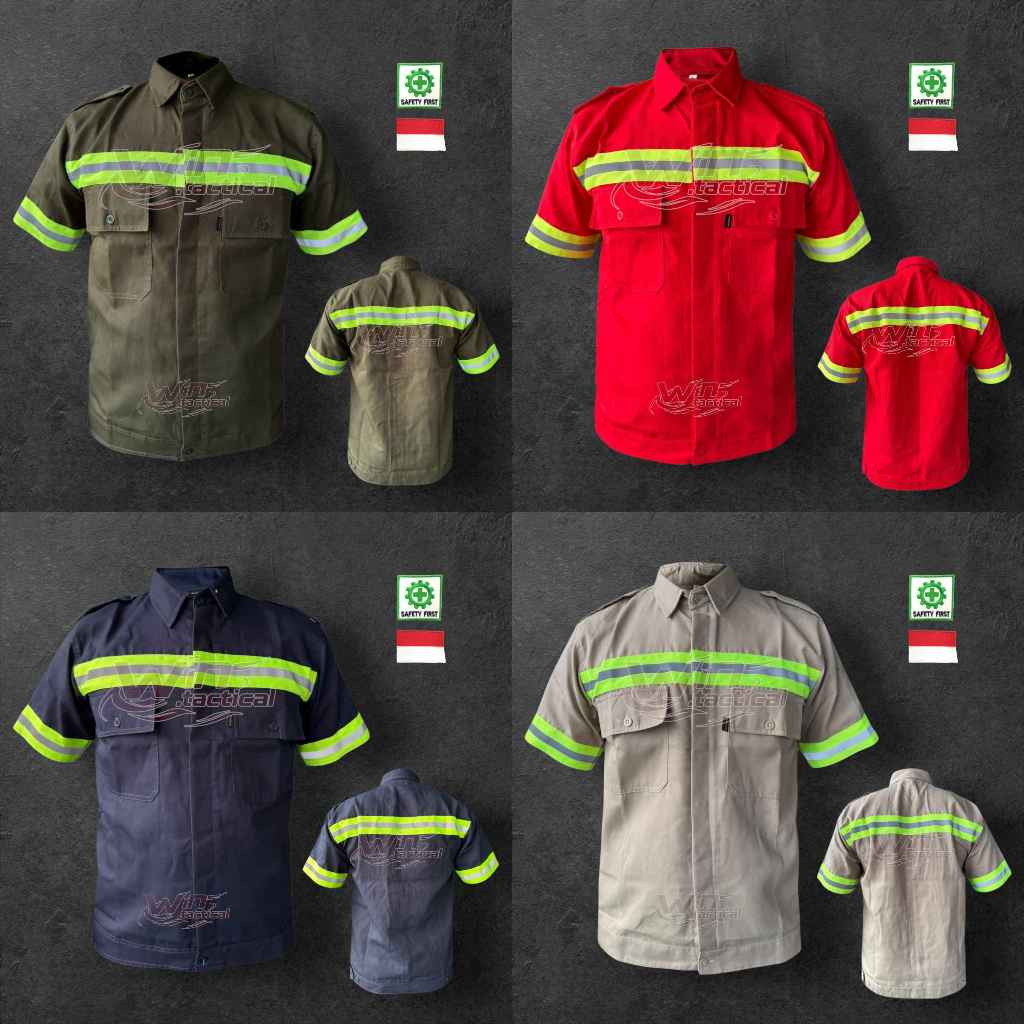 Grosir Wearpack Safety Kemeja Lengan Pendek / Seragam Baju kemeja Safety Kerja Proyek Lapangan Twill