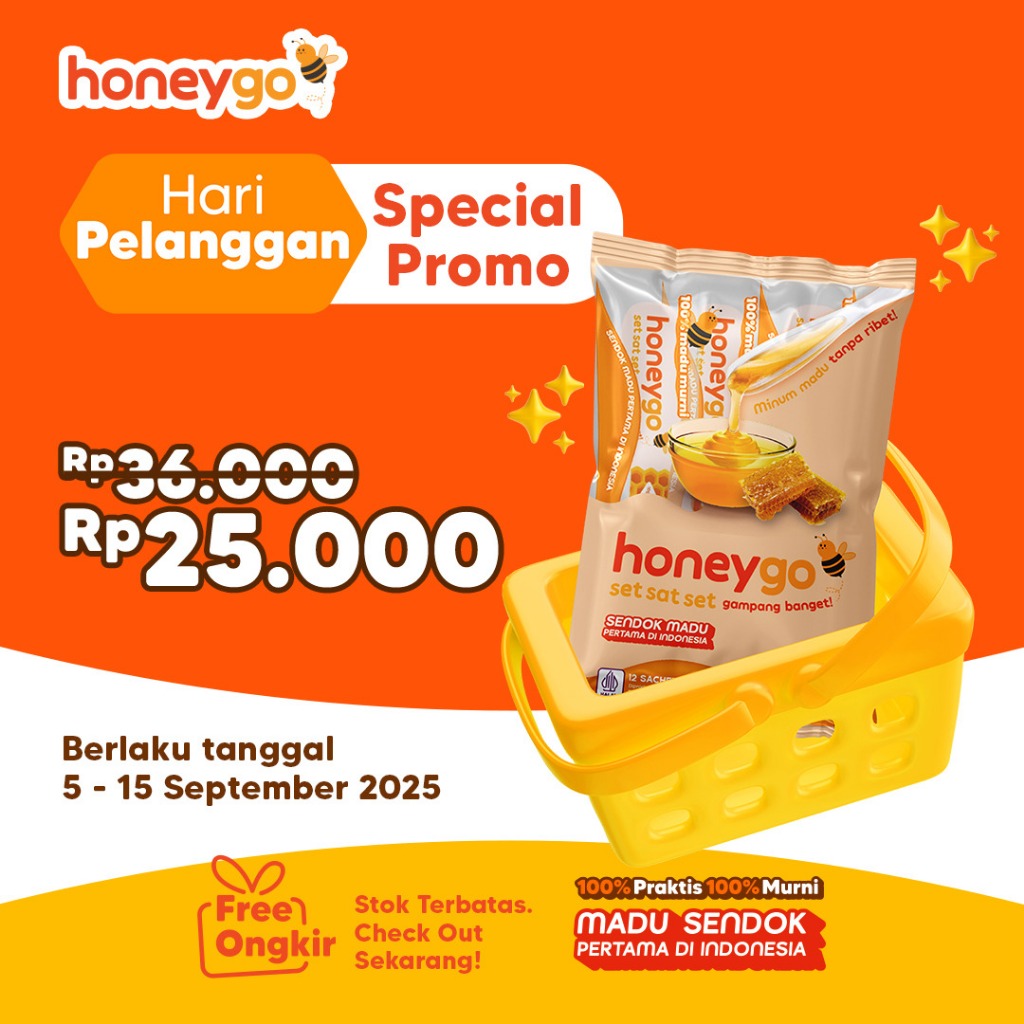 

Honeygo Madu Murni dengan Sendok 1 pack (12 sachet)